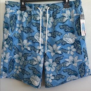 Tropical Blue Floral Men's Board Shorts